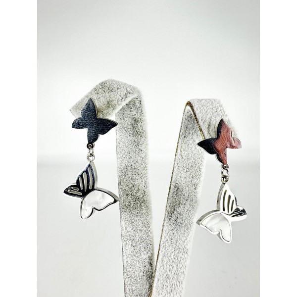 Gümüş Sedefli Kelebek Detaylı Küpe